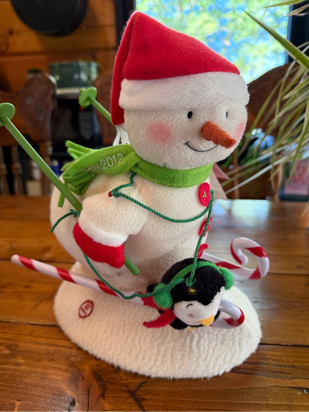 Hallmark Plush Snowman Ski Toy with Penguin β Red & Green